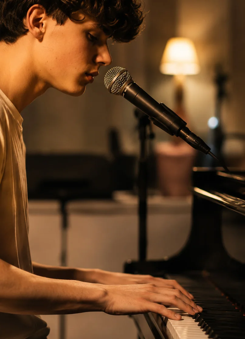 Samuel au piano et au micro.